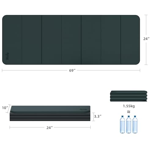 WEILA 1/2 Inch 70"x24" Foldable TPE Yoga Mat, Thick Non Slip Pilates Mat - color: Dark Green