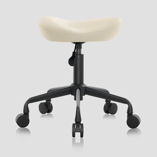 Ergonomic Rolling Stool, Adjustable Swivel Chair with Wheels, Vanilla - color: Vanilla, size: Standard without Backrest