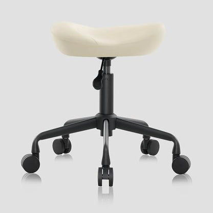 Ergonomic Rolling Stool, Adjustable Swivel Chair with Wheels, Vanilla - color: Vanilla, size: Standard without Backrest