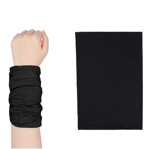 Cooling Sports Towel Wristband, Neck Gaiter Face Cover, Ice Silk Fabric for Instant Cooling & Sweat Absorption 2pcs - color: Black