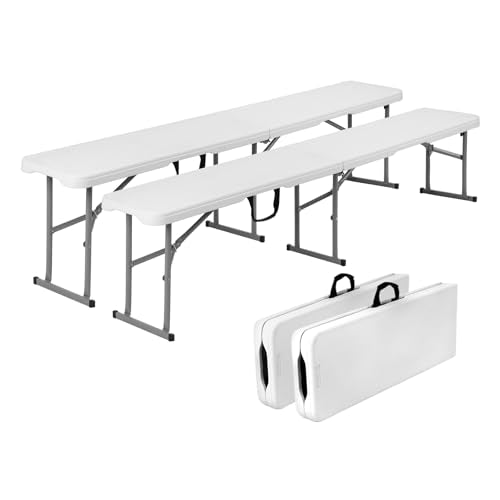 Folding Bench 6ft,Portable Plastic Bench Seat with Handle,White,2 Pack - size: 6FT Bench (2PC)