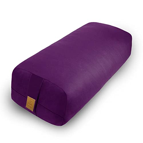 Yoga Bolster Pillow 26x10.5x5.5in Rectangular Meditation Cushion for Massage and Back Support, Breathable Cotton Fill, Zippered Organic Cotton Cover, Easy-Carry Handle, Machine Washable (Purple) - color: Purple
