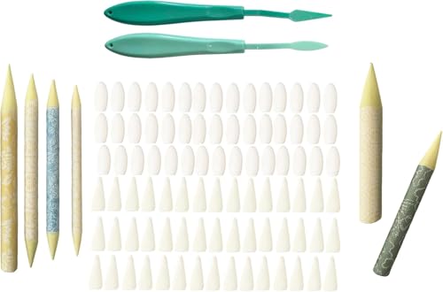 Art Blending Stumps Kit with Tortillions Paper Art Blenders,Sketch Drawing Tool Set for Artist and Student,Sketch Wipe Scrapers, Rub Sponge for Shading and Smudging(H.96 Pieces(Green))