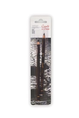 Conté à Paris 2 Count Pastel Pencils, Black | Highly Pigmented Lead, Unique Velvety Finish, Ideal for Portraits, Life Drawing & General Silhouette Work, Blendable - style: 2 Count - Black