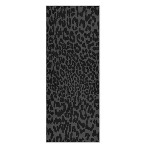 YETTASBIN Leopard Black Yoga Mat Towel, Non Slip Sweat Absorbent Hot Yoga Towel Portable Lightweight Travel Workout Towel with Storage Bag for Home Yoga, Pilates, Fitness 73x 27 Inch