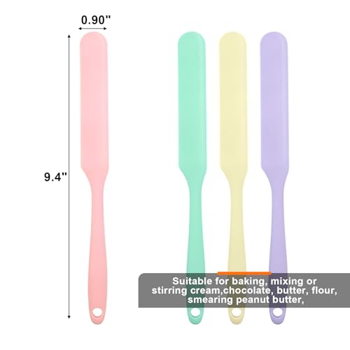 4 Pcs Silicone Jar Spatula, Heat Resistant Cake Cream Scraper Set | Non-Stick Silicone Spatula, 9.8 Inch Cake Cream Butter Scraper(4 colors） - color: Pink&Yellow&Light Green&Light Purple
