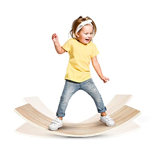 Yes4All Wooden Wobble Balance Board for Kids, 36 Inch Rocker Board Natural Wood, Seesaw Toy Toddlers, Yoga Curvy Board for Office & Classroom Adult