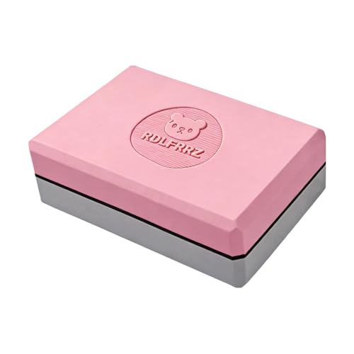 Premium Yoga Blocks - Non-Latex EVA Foam with Non-Slip Grip & Beveled Edges - Multiple Colors Available - Ideal for Yoga, Pilates, Meditation - Boost Stability, Balance and Deep Stretching - color: Pink-Grey