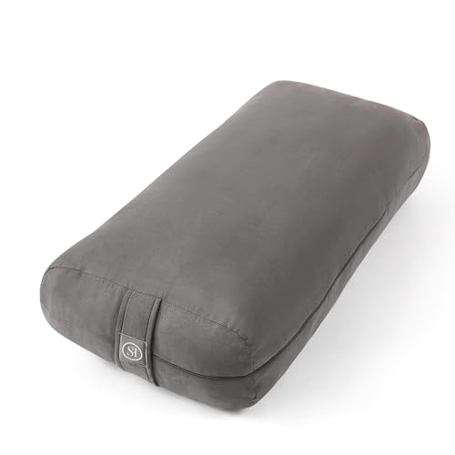 Meditation Cushion Bolster Pillow for Restorative Yoga – Supportive Cushion for Meditation, Pilates, and Relaxation – Filled with Buckwheat Hulls - Removable Cover - color: Gray, size: Rectangular (Filled with 100% Cotton)