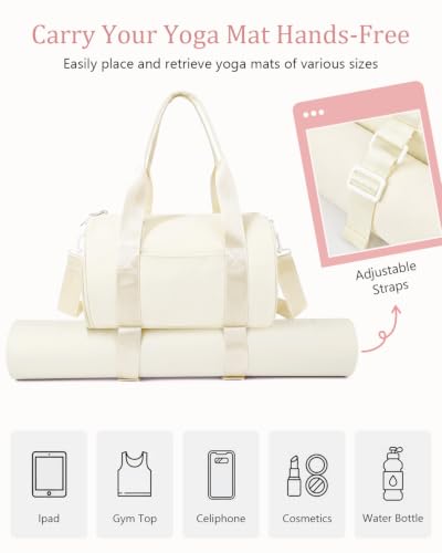 Small Gym Bag for Women, 11L Mini Duffle Bag with Shoe Compartment, Wet Pocket & Yoga Mat Holder, Lightweight Carry On Sport Bag for Gym, Yoga, Dance & Overnight Trips - Beige - color: Beige