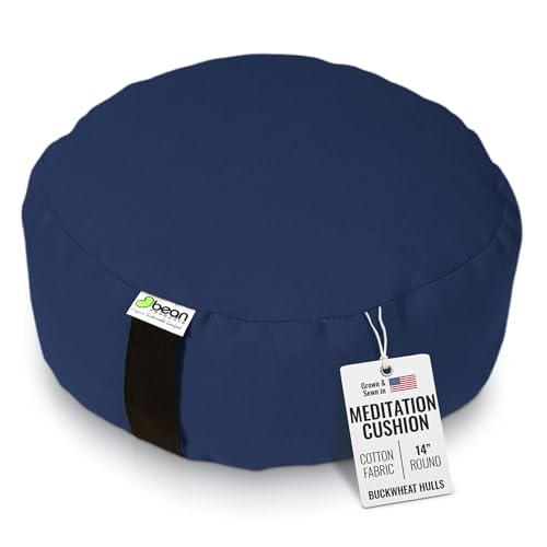 Bean Products Round Zafu Meditation Cushion, Yoga Pillow 14" Dia - Navy | Heavy Weight Washable Cotton Cover - Buckwheat Hull Filled Inner liner - Zen Floor Sitting Cushion - 14" Diameter - color: Navy, size: Round - 14"
