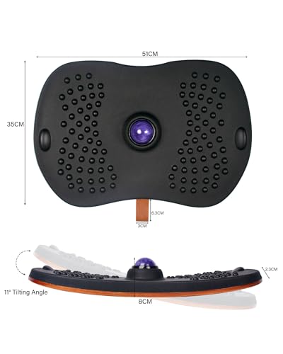 Balance Board for Standing Desk with Massage Ball, Anti-Slip Wobble Board for Office & Home, 360° Rotation Wooden Core Mat for Foot Pain Relief & Anti-Fatigue, Supports 300 lbs