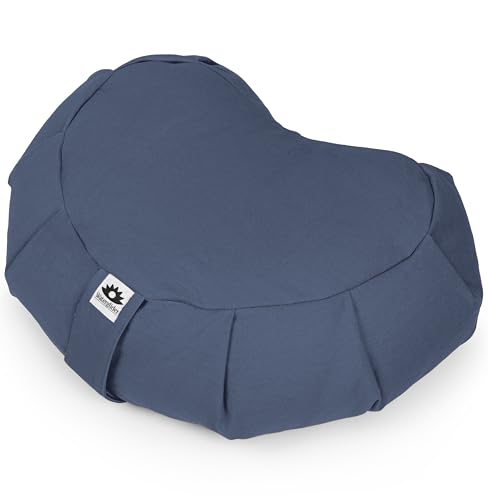 Meditation Cushion (Indigo) Crescent, Buckwheat Husk Filled, Floor Pillow or Cushions, Yoga Seat, Zafu, Made in The USA - color: Indigo