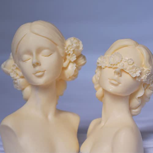 2 Pack Braid Girl Shape Portrait Candle Resin Mold - Resin Casting Silicone Molds for Home Decor & Candle Making Wave Spiral Mold - color: kc-braid-girl