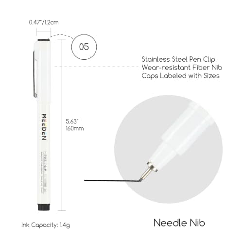MEEDEN Micro Fineliner Drawing Pens: Fine Liner Pen 6 Pack, 0.5mm Black Waterproof Archival Ink for Sketching, Outlining, Illustration, Manga, Journaling and Everyday Drawing - Needle Nip - style: 0.5mm Needle Nib