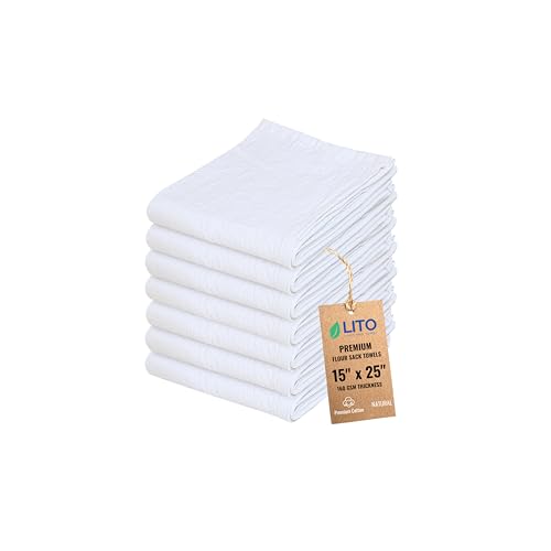 Flour Sack Towels | Tea Towel for Crafts| Cotton Blank Towel for Embroidery| Kitchen Dish, Baking Bread Proofing Linen Cover| Thick Absorbent Quick Dry| 7 Pack 15"x 25" Natural - color: Natural, size: 15"x25"-Pack of 7
