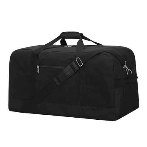 55L Large Duffle Bag for Men Travel - 25 inch Weekender Duffel Bag with Hard Bottom - Black - color: Black