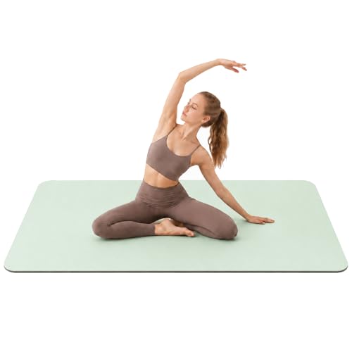 Yoga Mat 72''x24''/35''(8mm/10mm) for Beginners, Thick and Wide Yoga Mat with Carrying Strap for Pilates, Stretching and Home Workout - color: Green Grey, size: 72*35*0.4inch