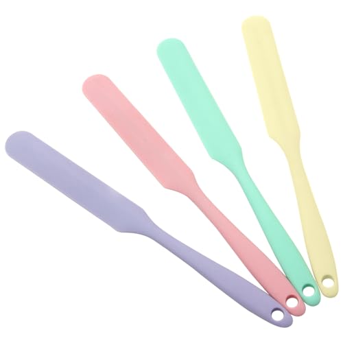 4 Pcs Silicone Jar Spatula, Heat Resistant Cake Cream Scraper Set | Non-Stick Silicone Spatula, 9.8 Inch Cake Cream Butter Scraper(4 colors） - color: Pink&Yellow&Light Green&Light Purple