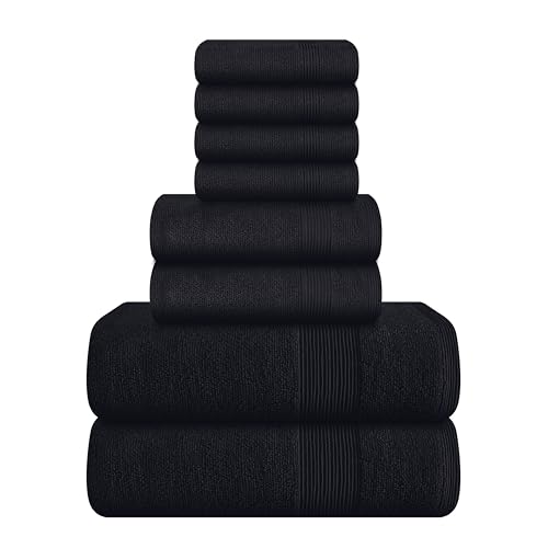 Belizzi Home 8 Piece Towel Set 100% Ring Spun Cotton, 2 Bath Towels 27x54, 2 Hand Towels 16x28 and 4 Washcloths 13x13 - Ultra Soft Highly Absorbent Machine Washable Hotel Spa Quality - Black - color: Black, size: 8 Piece Towel Set