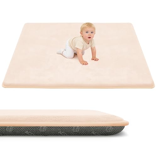 ACOMOPACK 1.3" Thick Baby Play Mat for Floor 79x118"-Large Water-Repellent&Non-Slip Memory Foam Mat for Kids,Toddlers,Soft Velvet Nursery Rug for Tummy Time&Crawling,Yoga,Tatami Style(Blush) - color: Blush, size: 79"×118"