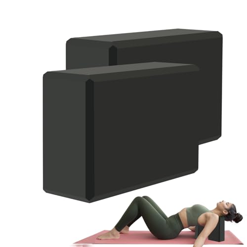 Yoga Block - Supportive Latex-Free Eva Foam - Soft Non-Slip Surface with Beveled Edges for Yoga, Pilates, Meditation - Yoga Accessories for Stability, Balance, Deepen Stretches - color: black-2 Pack