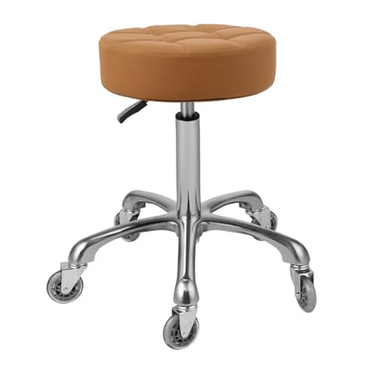 Kaleurrier Rolling Stools with Adjustable Height: Swivel Stool with Wheels - color: Camel