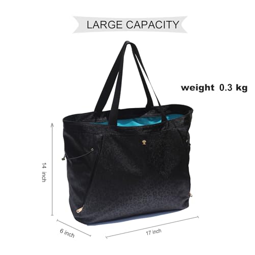 ESVAN Yoga Tote Bag for Women Shoulder Bags Drawstring for Office Workout Travel Carryall Pilates Gym and Beach - color: Nylon Black