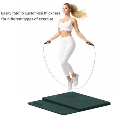 Yoga Mat Thick 10mm, Foldable Yoga Mat 75 x 26 x 0.4 Inches | Portable Workout Mat | Thick Cushioning Surface | Home Gym Exercise Mat | Pilates & Yoga Training - color: Dark green