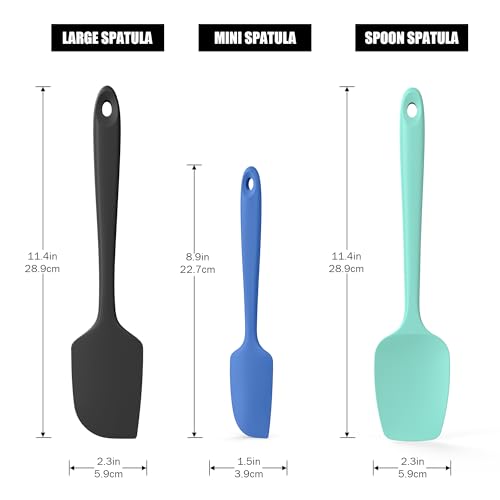 Doosu 600°F Heat Resistant Silicone Spatula Scrapers (Set of 3, Multi-3) | Food Grade Kitchen Rubber Baking Cooking Tool Nonstick Utensil Set for Mixing, Scraping, Folding, Stirring, Serving - color: Multicolor 3, size: Set of 3