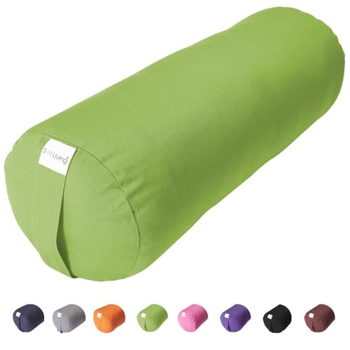 Sol Living Yoga Bolster Pillow for Restorative Yoga, 100% Cotton Meditation Cushion, Extra Firm Support Bolster for Yoga Body Pillow with Removable Washable Cover and Carry Handle