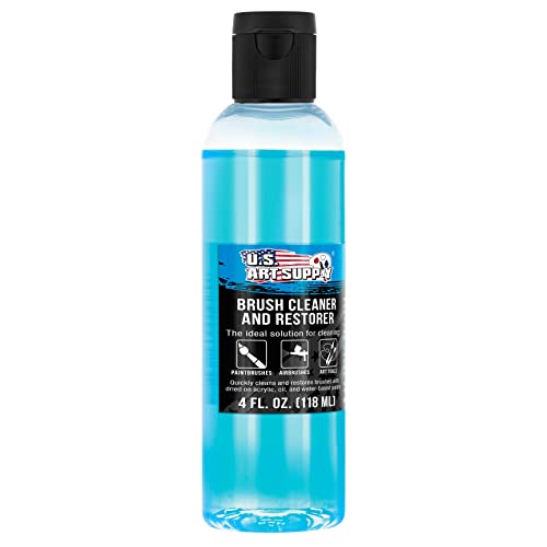 U.S. Art Supply Brush Cleaner and Restorer, 4 Ounce Bottle | Cleans Paint Brushes, Airbrushes, Art Tools - Cleaning Solution to Remove Dried On Acrylic, Oil and Water-Based Paint Colors - size: 4 Fl Oz (Pack of 1)