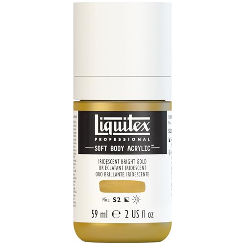 Liquitex Soft Body Acrylic Paint, 2-oz Bottle, Iridescent Bright Gold | Low Viscosity, Highly Pigmented, Satin Finish, Retains Subtle Brush Strokes, Great Surface Coverage, Highly Versatile - color: Iridescent Bright Gold, style: 2-oz Bottle
