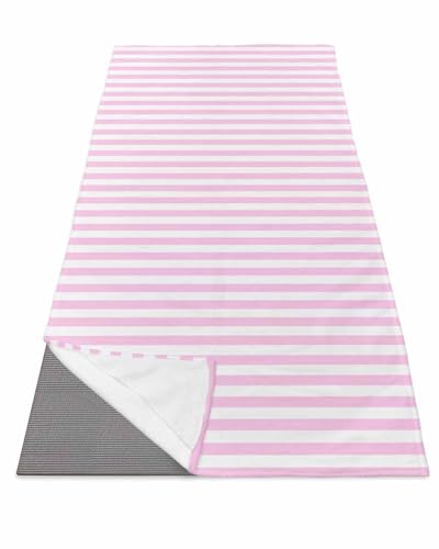 Pink White Stripe Yoga Towel for Hot Yoga Non Slip, Modern Minimalist Geometric Striped Yoga Mat Towel Absorbent Yoga Sweat Towels Microfiber Hot Yoga Blanket for Bikram Pilates Fitness 26"x74" - color: Pink, size: 26x74in