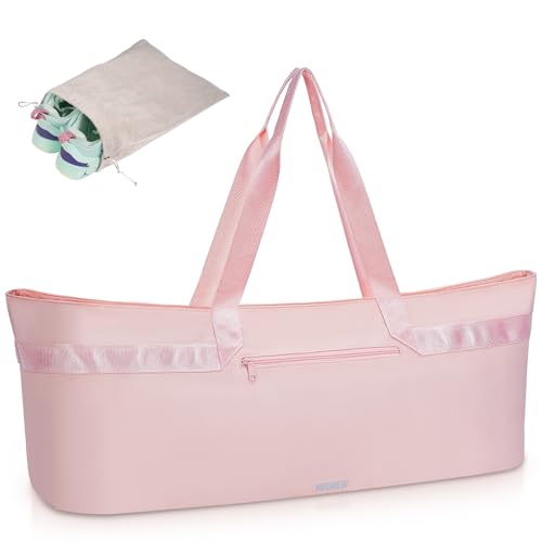 Large Yoga Mat Tote Bag for Women with Holder Strap,Pilates Gym Tote Bag with Shoes Bag & Wet Pocket