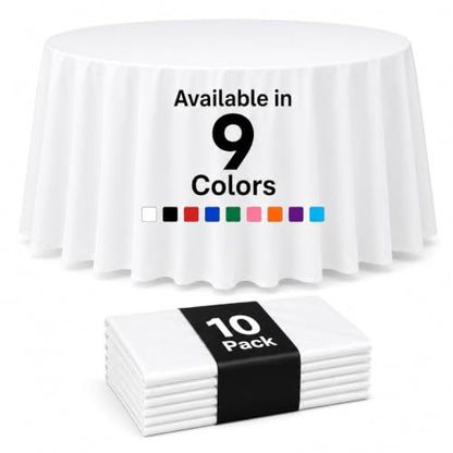Auros 10-Pack White Plastic Tablecloths, 84" Round Disposable Table Covers | Waterproof, Spill-Proof & Throw Away Table Cloth, Easy Cleanup for Party, Birthday, Wedding, Graduation, Picnic, DIY, White - color: Pure White, size: 84" Round