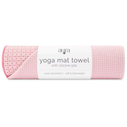 S&T INC. Aura Microfiber Yoga Mat Towel with Grip, 24" x 72", Pink | Silicone Grip Backing, Soft and Absorbent, Quick-Dry for Gym, Pilates, and Hot Yoga, Compact for Gym Bag, Machine Washable - color: Pink