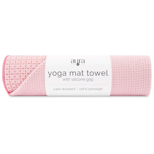 S&T INC. Aura Microfiber Yoga Mat Towel with Grip, 24" x 72", Pink | Silicone Grip Backing, Soft and Absorbent, Quick-Dry for Gym, Pilates, and Hot Yoga, Compact for Gym Bag, Machine Washable - color: Pink