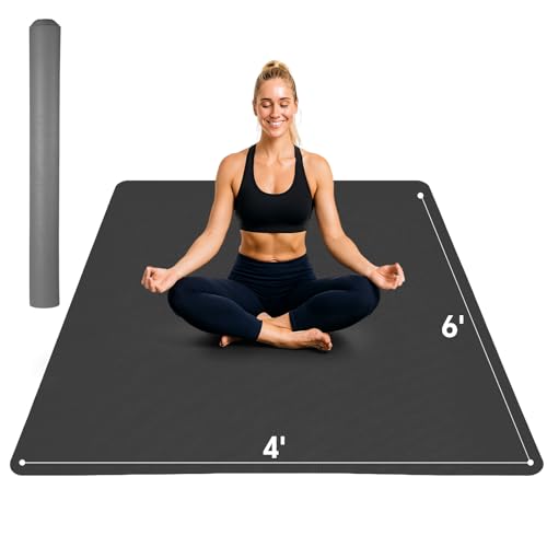 Stepwaver Extra Large Yoga Mat 6'x4'(1/3" & 1/4" Thick), Non-Slip, Ultra Durable, Wide Workout Mat, Wide Exercise Mats for Home Workouts, Yoga, Pilates, Stretching (Barefoot Exercise) - color: Black, size: 72" x 48" x 0.32"