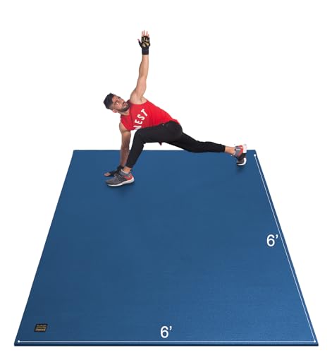GXMMAT Large Exercise Mat 6'x4'/6'x5'/6'x6'(7mm) | High-Density Wide Workout Mats for Home Gym & Garage Flooring,Non-Slip Thick Cardio Mat for MMA,Weights,Fitness,Shoe-Friendly - color: Navy Blue, size: 6*6 FT