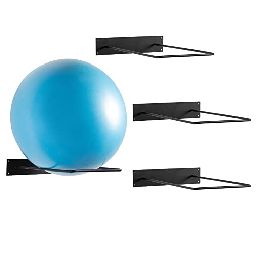 MyGift 4pc Yoga Ball Storage Rack, Black Metal Wall Mounted Gym Holder