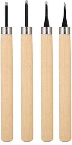 4 Pcs Wood Carving Tools,Rubber Stamp Carving Knife Kit | Manual Wooden Handle and Tool Steel Sharpen Carving Knife for DIY Sculpture Carpentry Beginner & Pro Worker