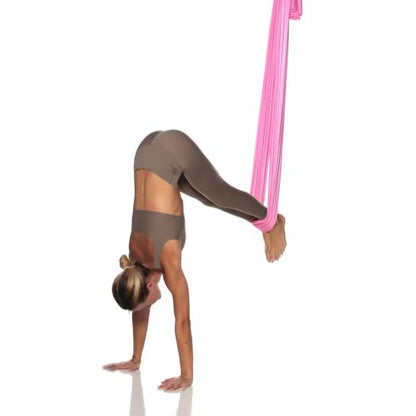 Aerial Yoga Hammock L:5M W:2.8M 5.5 Yards Aerial Pilates Silk Yoga Swing Set with 2000 Ibs Load Include Daisy Chain, Pose Guide - color: Sakura Pink