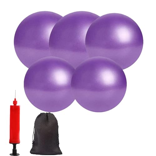 Mini Yoga Balls 6 Inch Exercise Pilates Therapy Balance Micropore Ball Barre Equipment for Home Stability Training Physical Core Training with Pump - color: Purple-5PCS, size: 6 Inch