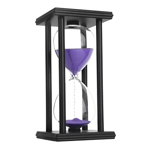 Hourglass Sand Timer,Black Wooden 30/45/60 Minute Sandglass Timer for Home,Desktop,Classroom Kitchen Restaurant Office Living Room Decor (60 Min, Purple Sand) - color: Purple, size: 60 min