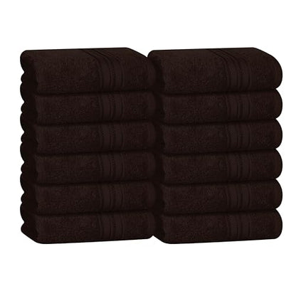 BOUTIQUO Ultra Soft Cotton Washcloths, Contains 12 Piece Face Cloths 12x12 inch, Ideal for Everyday use Face Towels, Compact & Lightweight Multi Purpose Washcloths - Chocolate Brown - color: Chocolate Brown, size: Washcloths - Set of 12