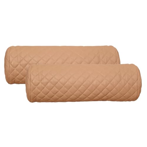 Neck Roll Pillow Cushion Cover, 16x6 Inch Full Moon Round Bolster Pillow Case, Cylinder Soft Lambskin Leather Pillowcase for Head, Spine & Neck Support During Sleep - Quilted Beige Pack of 2 - color: Quilted Beige Pack of 2