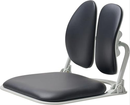 Ergonomic Dual-Backrests Floor Chair with Back Support (Black Leather) | Reduce pressure on your back by up to 50% - color: Black