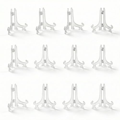artliving 3inch Clear Plastic Easels or Stand/Plate Holders to Display Pictures or Other Items at Weddings, Home Decoration, Birthdays, Tables (12 Pack) - color: White, size: 3 inch (12 pack)