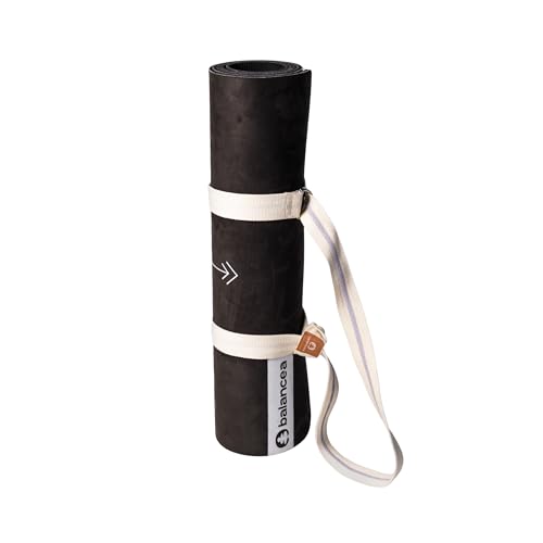 Yoga Mat With Strap 5mm Non Slip Suede & TPE - Eco-Friendly Fitness & Exercise Mat for Home Gym, Pilates, Hot Yoga, and Meditation - Lightweight Durable 72 x 24 inch Workout Mat for Women, Men - color: Black